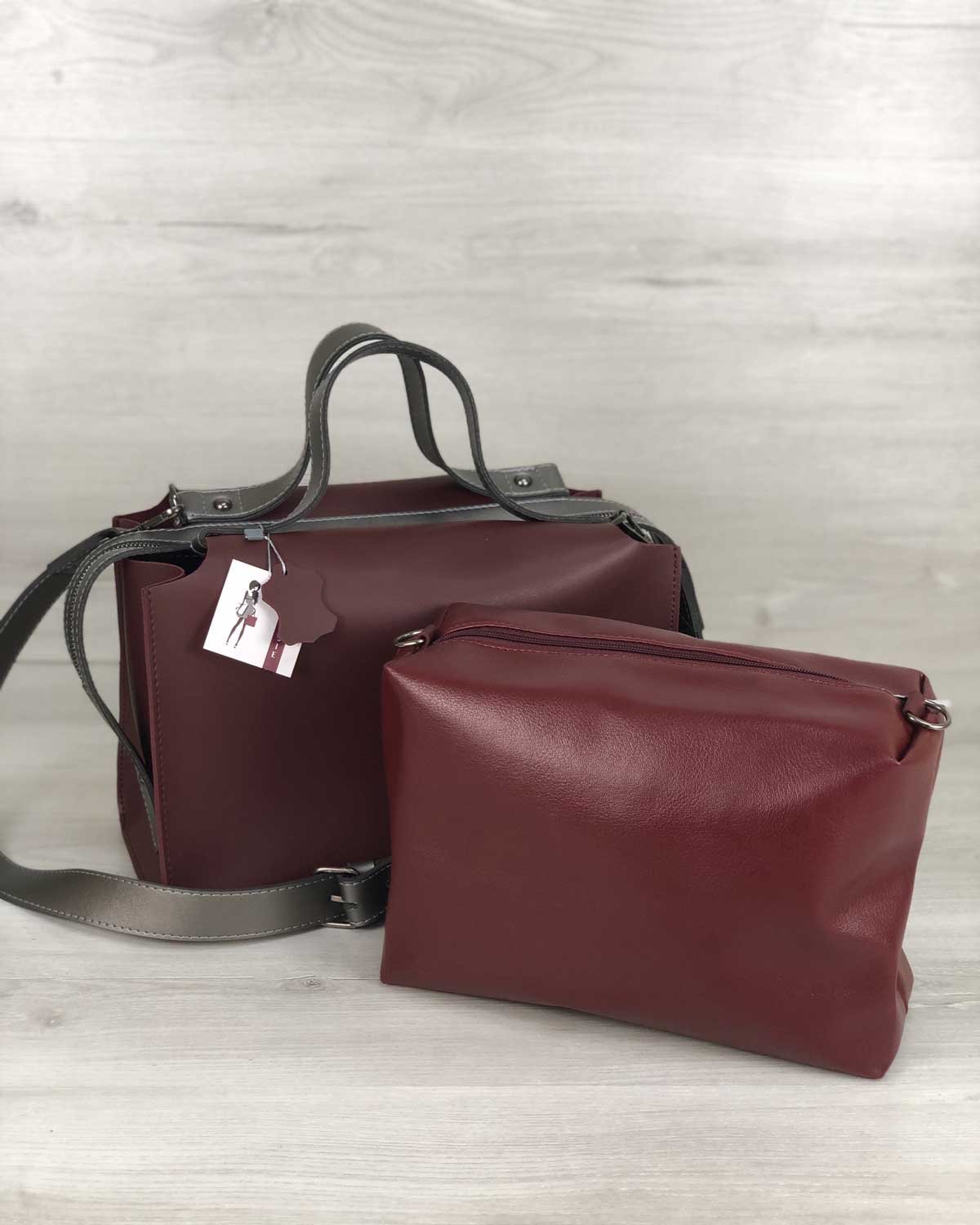 Жіноча бордова сумка 2в1, через плече, фото №1