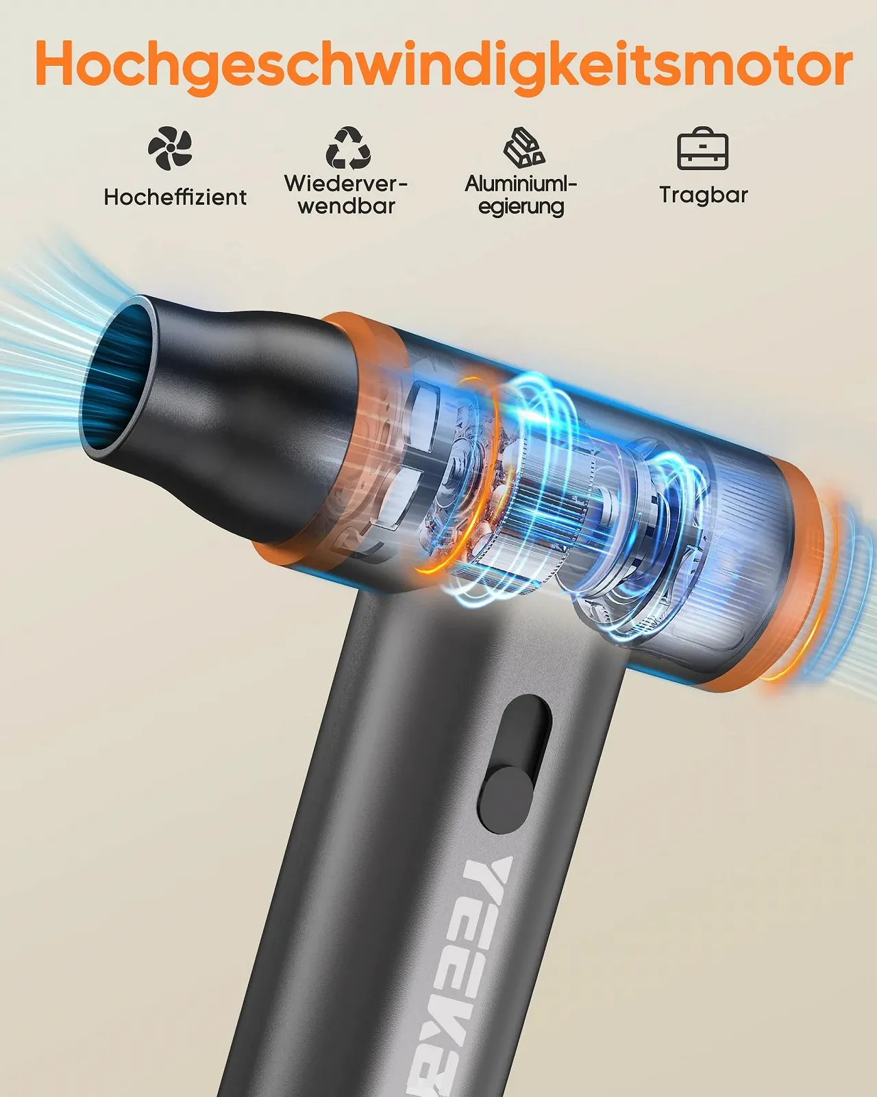 Электрическая воздуходувка 180 000 об/мин 8000 мАч Алюминий, фото №2 Электрическая воздуходувка 180 000 об/мин 8000 мАч Алюминий, фото №2