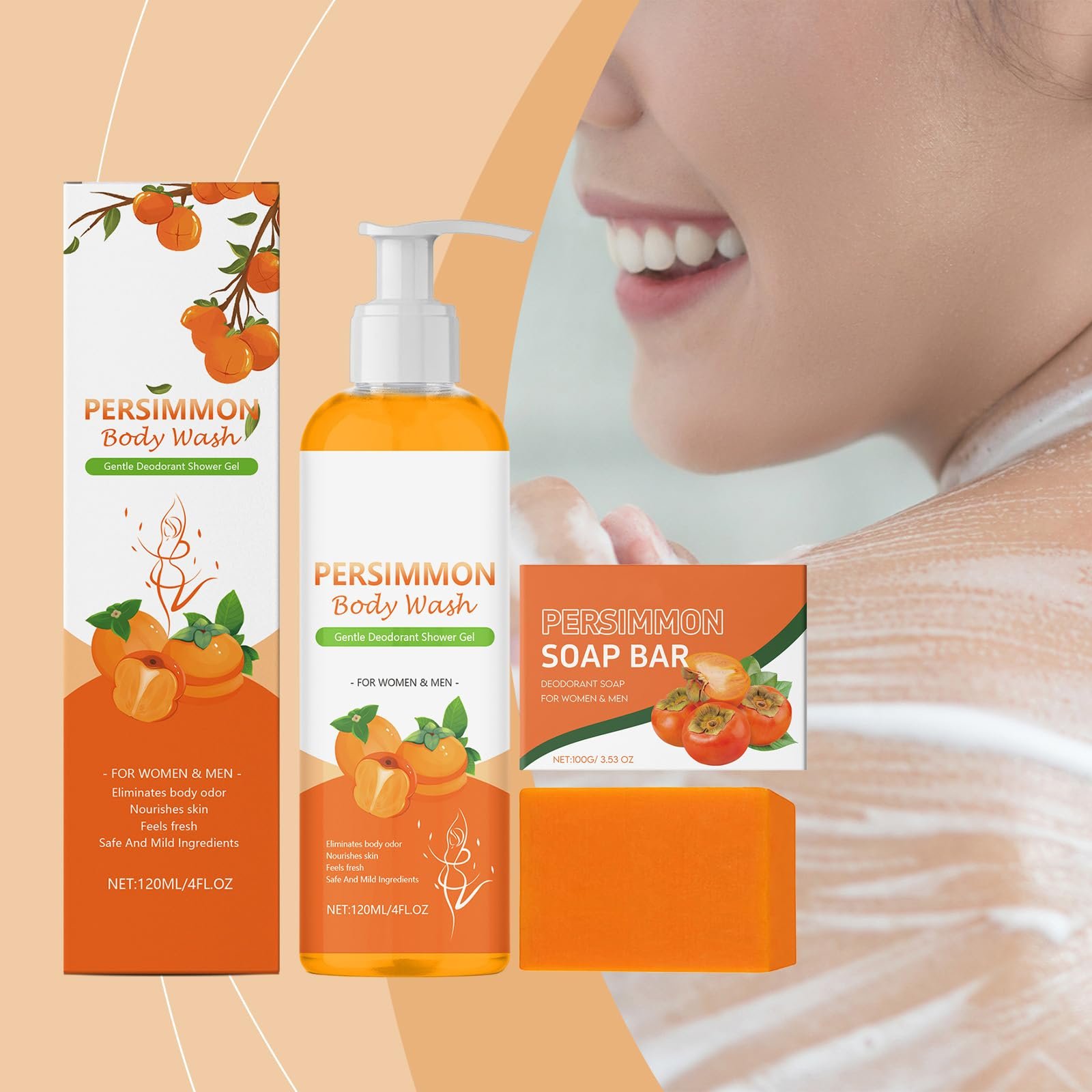 Набор для душа Kaki гель и мыло дезодорирующие с хурмой 1 комплект, фото №2 Набор для душа Kaki гель и мыло дезодорирующие с хурмой 1 комплект, фото №2