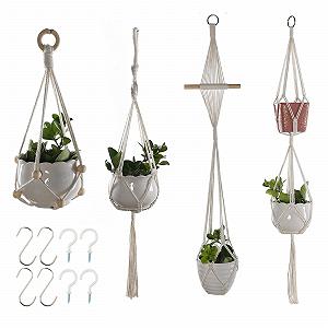 Підвісні кашпо макраме 4 шт з 8 гачками бавовна бежеві - Фото 1