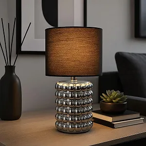 Настольная лампа GLOBO керамическая текстильная хром черная synthetic.ua - Фото 1