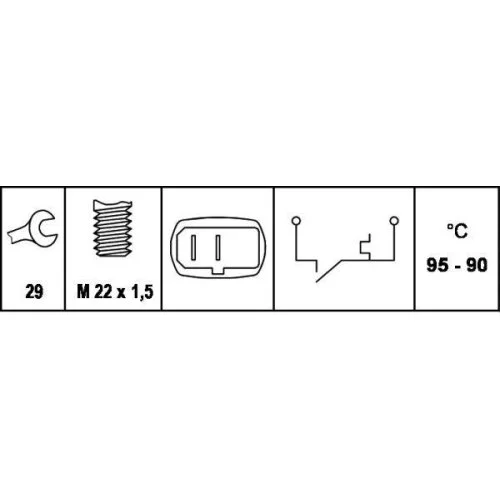 Термовимикач вентилятора радіатора HELLA 6ZT 007 801-001 AUDI SEAT SKODA VW, фото №2