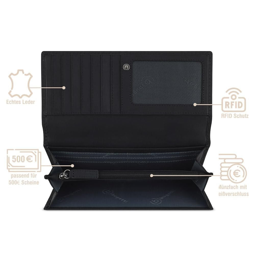 Кошелек Женский Кожаный Bugatti Luca Длинный Черный Винтажный с RFID защитой, фото №3