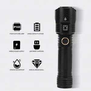 Кемпинговый фонарь Pilipane XHP160 Сверхяркий перезаряжаемый USB LED фонарик с регулируемым светом, фокусировкой IPX4, из мягкого алюминиевого сплава для походов, кемпинга и активного отдыха synthetic.ua - Фото 1