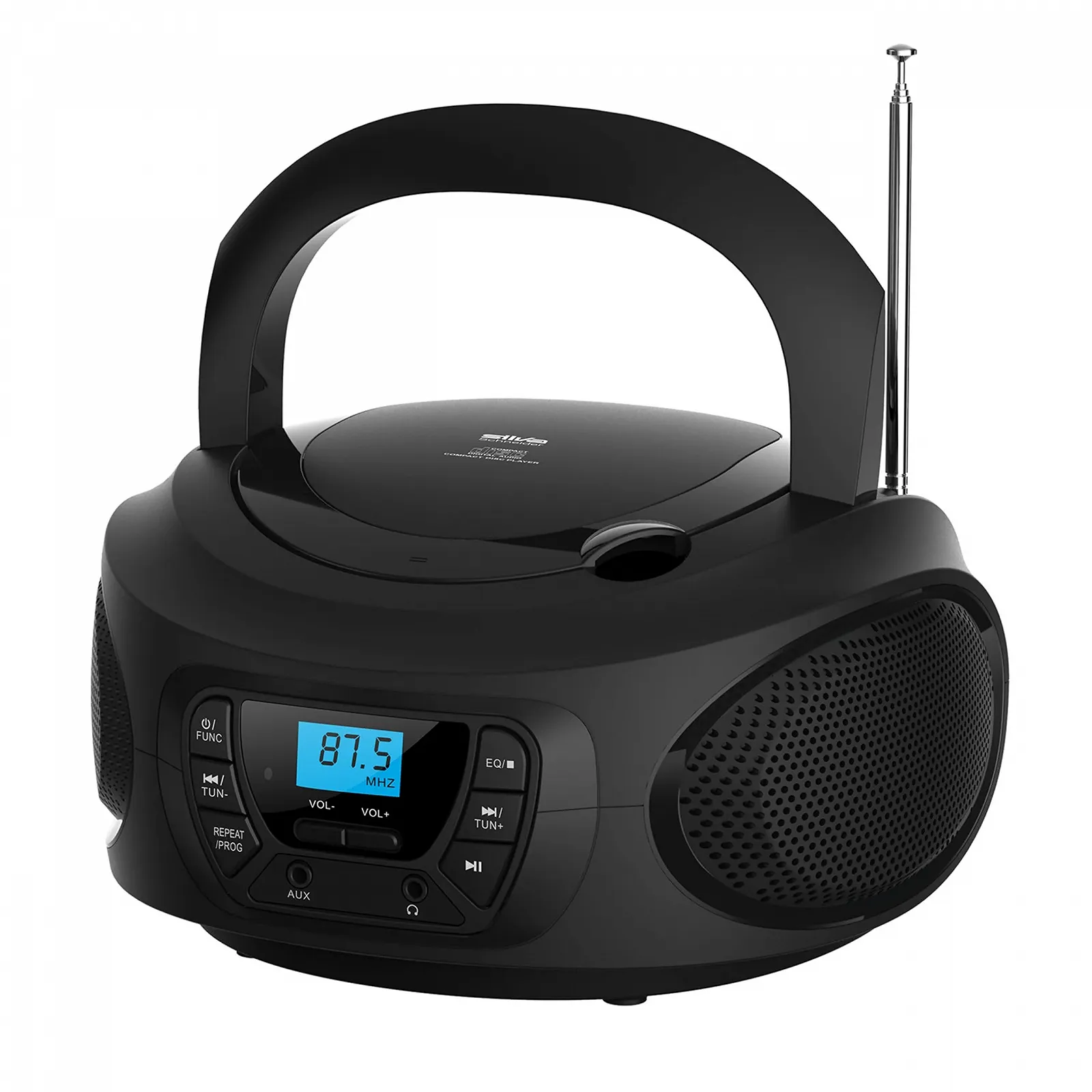 Магнітола CD-програвач Silva Schneider PCD 25.1 з FM PLL радіо, РК-дисплеєм, пам'яттю на 30 станцій, AUX-In та роз'ємом для навушників, живлення від мережі/акумулятора Чорний, фото №2