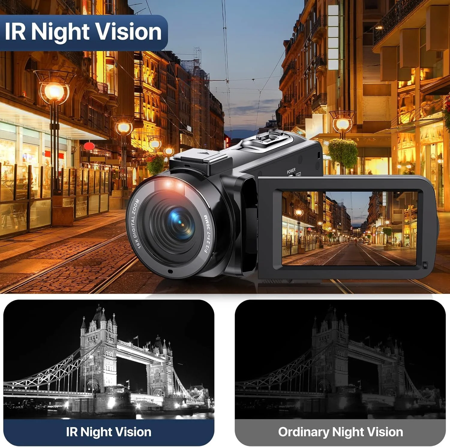 Цифрова відеокамера Vahoiald 301STRM / 36Мп / Full HD / 30fps / 16Х зум / Чорна, фото №3 Цифрова відеокамера Vahoiald 301STRM / 36Мп / Full HD / 30fps / 16Х зум / Чорна, фото №3