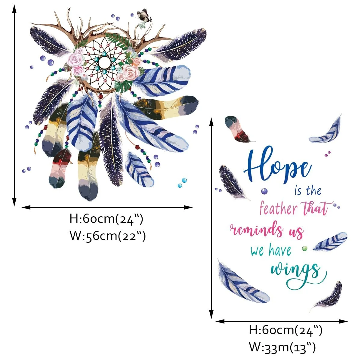 Настінні наклейки Runtoo Dream Catcher Бохо Пір'я та цитати, фото №5