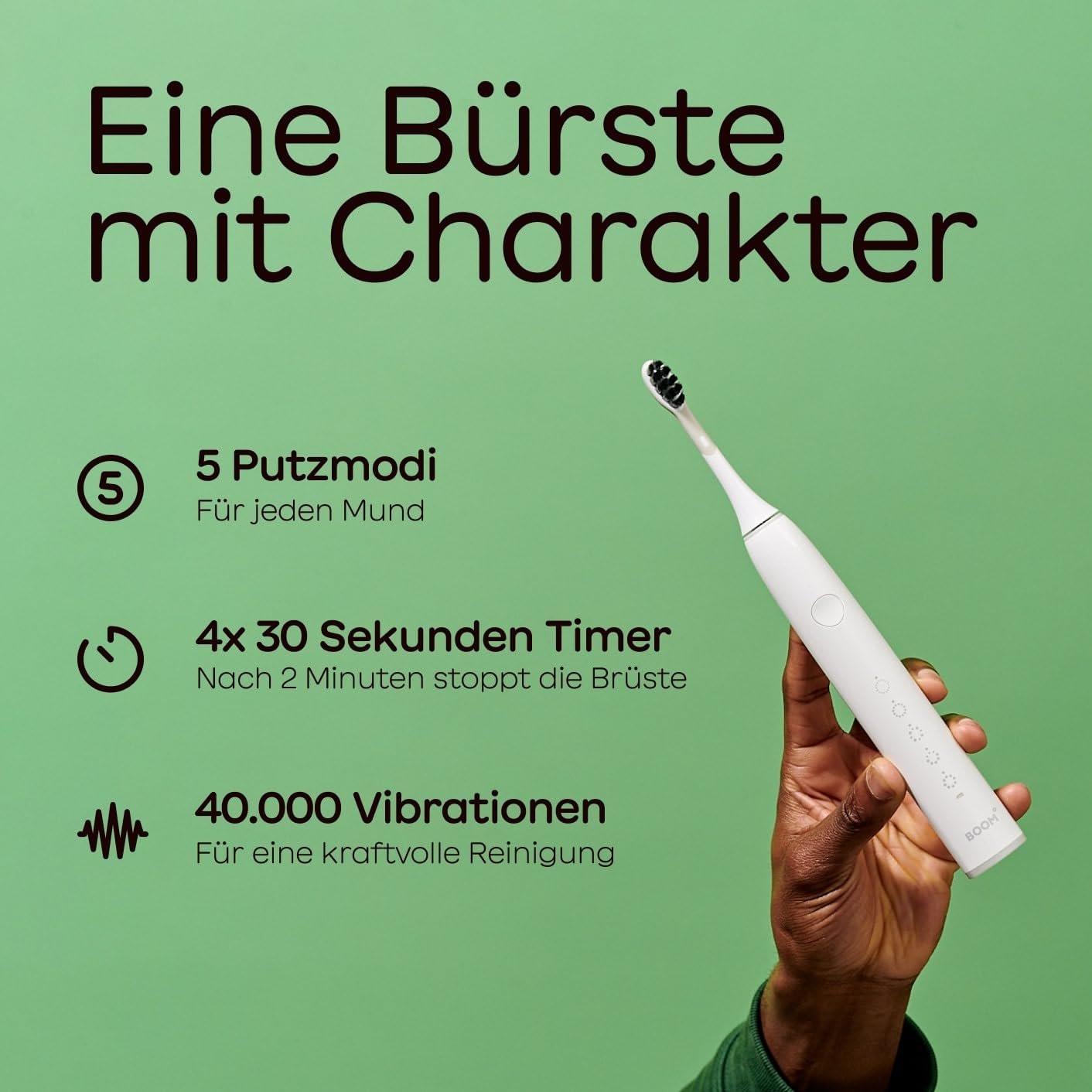 Електрична звукова зубна щітка BOOMBRUSH 90 днів роботи White, фото №4