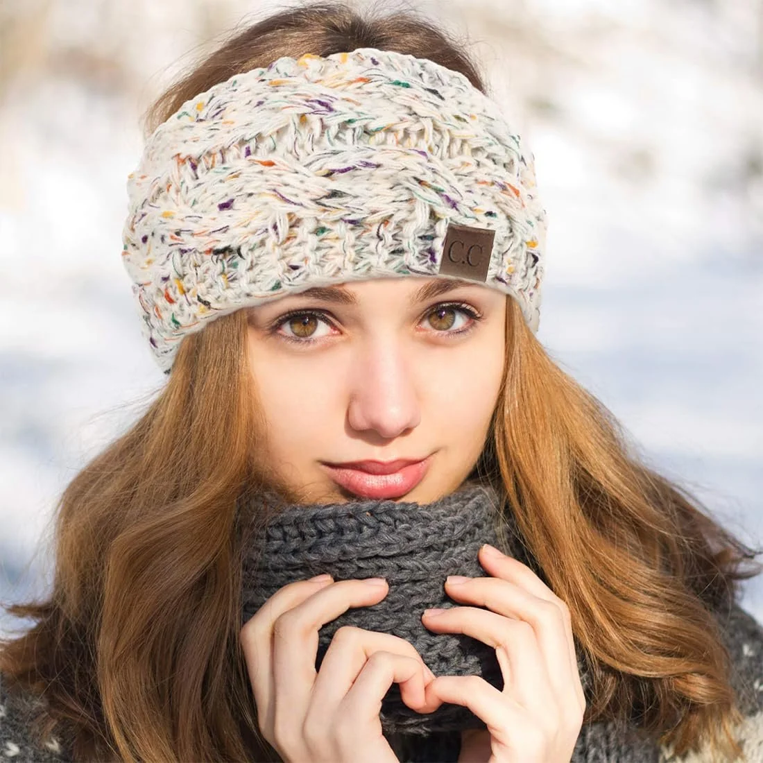 Пов'язка на голову В'язана Еластична Темно-сірий + Чорний (2 шт), фото №3