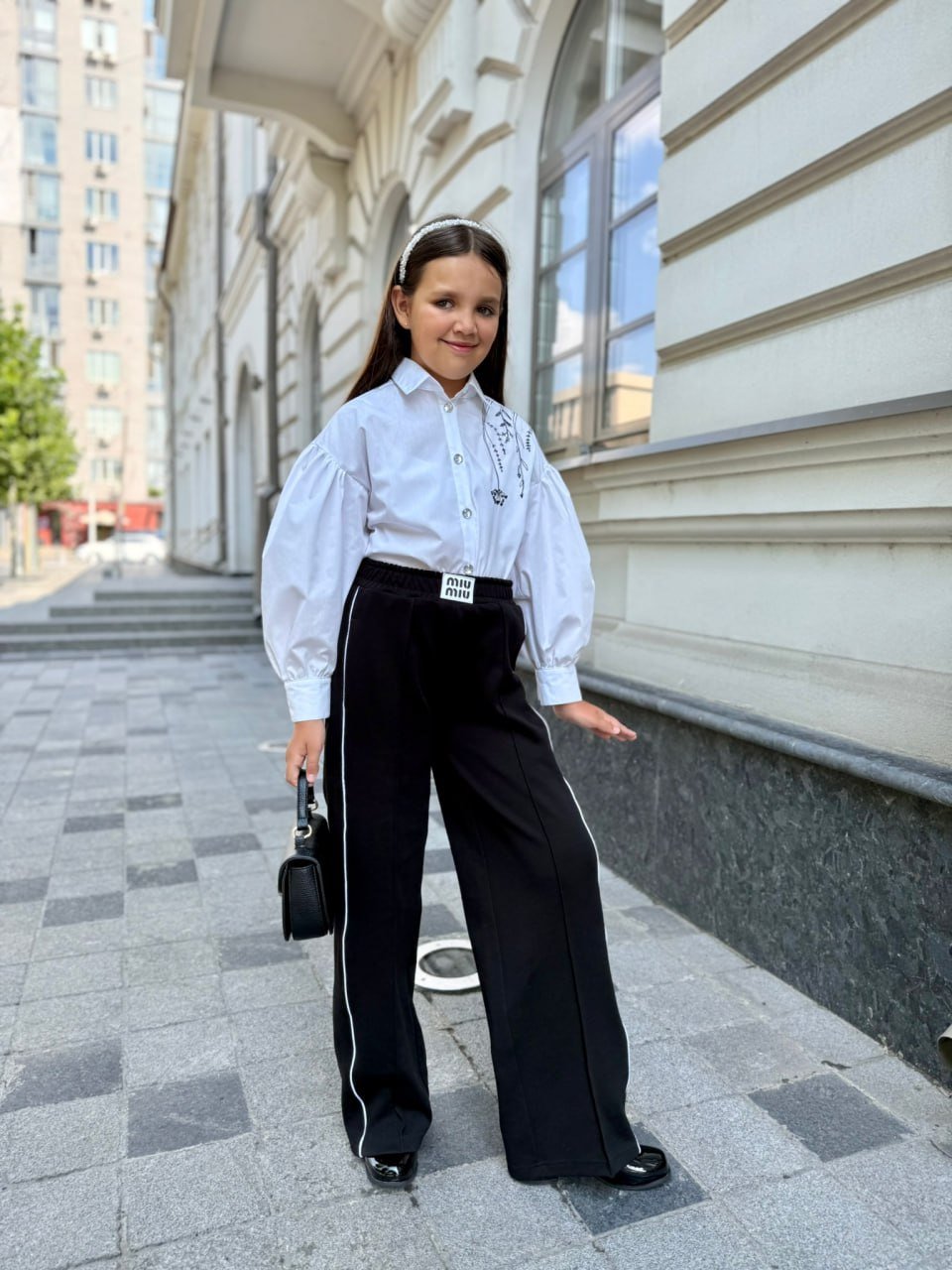 Брюки для девочки "MIU MIU" с кантом от 128 до 164 см, фото №1