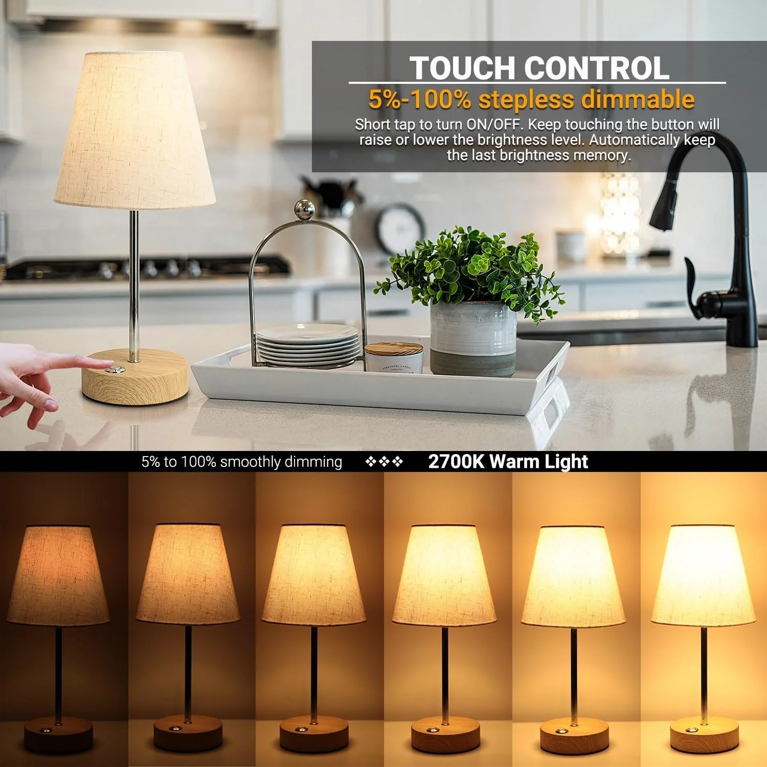 Настільна лампа LED бездротова акумуляторна 3000 mAh сенсорна димована, фото №5