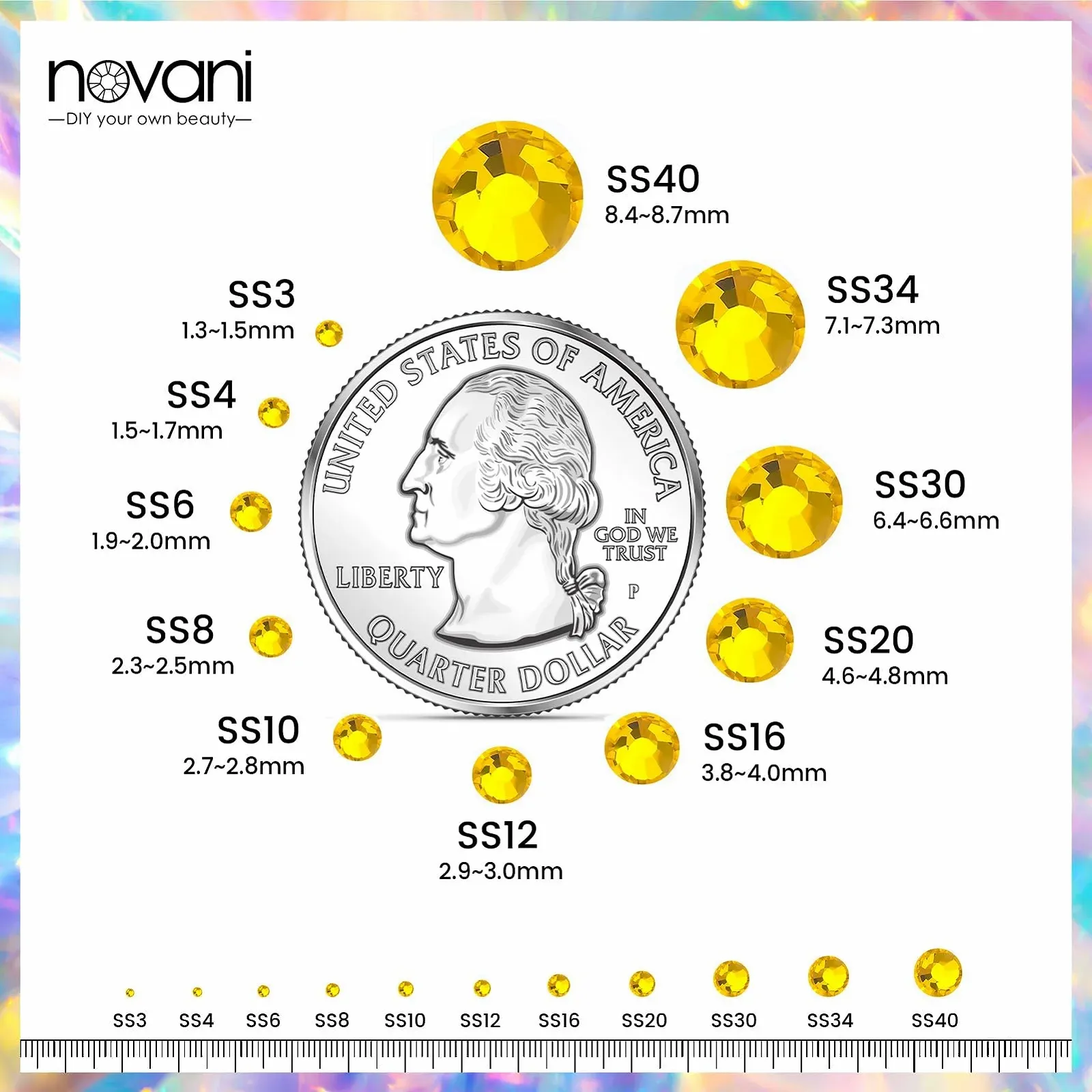 Стрази Novani Crystal, плоскі, 1440 шт, скляні, для одягу, взуття, рукоділля, макіяжу, нейл-арту та DIY прикрас SS16, цитрин, фото №3