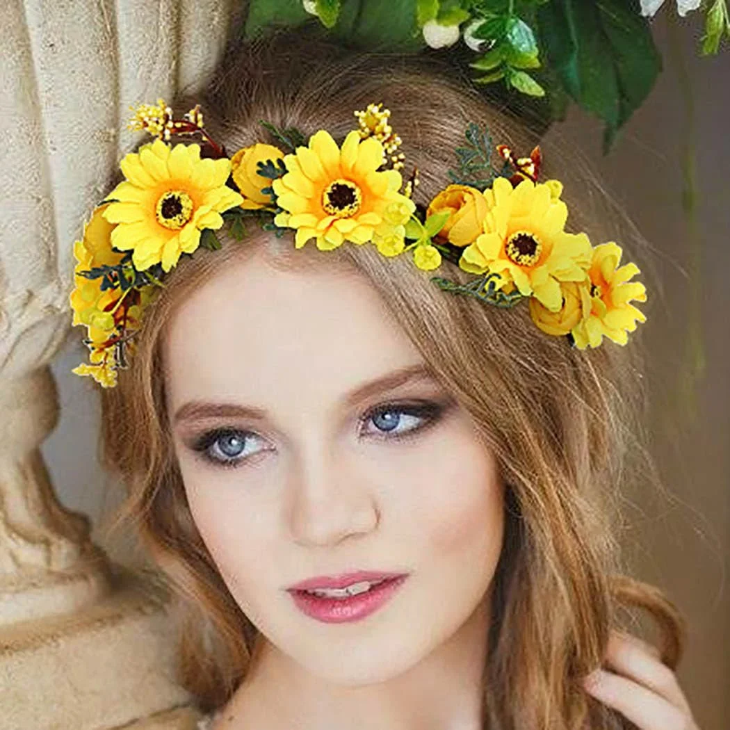 Вінок для волосся IYOU Boho з ромашками, соняшниками, фото №2