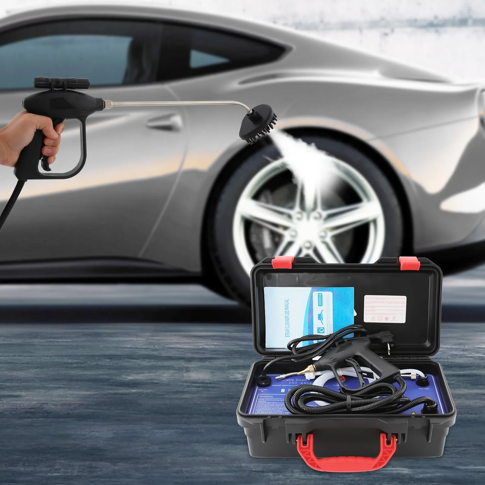 Пароочисник 3000 W з LED-ліхтариком та насадками-щітками портативний, фото №9