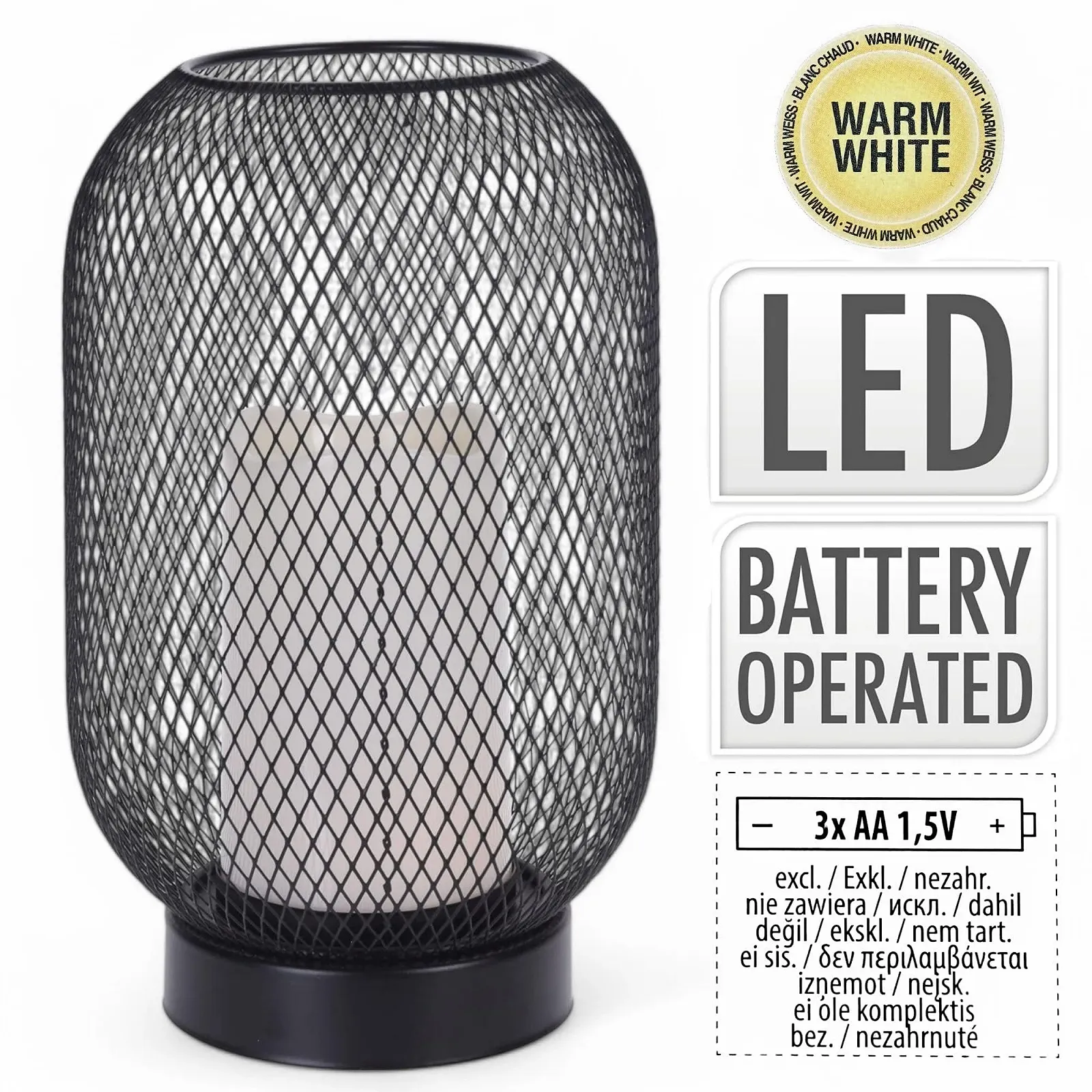 Настільна лампа LED MIJOMA з ефектом мерехтіння Декоративна свічка в металевій сітці Тепле біле світло Висота 25 см Чорна, фото №6