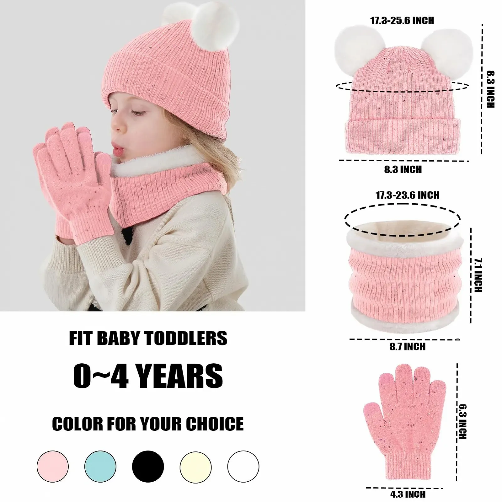 Шапка дитяча зимова з двома помпонами JFAN, з вушками, в'язана, флісова, бавовняна, тепла, мила, фото №5