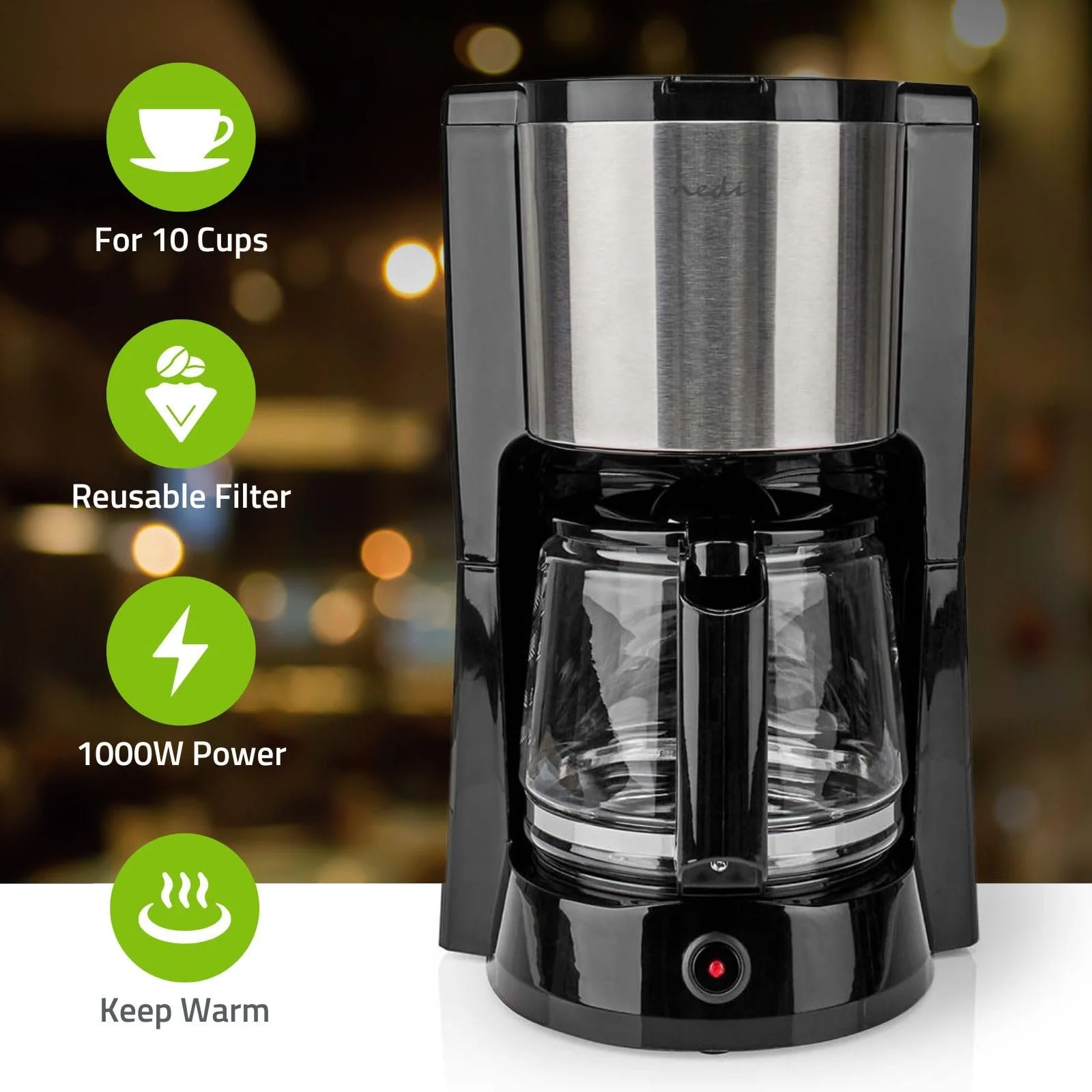 Капельная кофеварка Nedis 1,5 л 12 чашек Черный/Серебристый, фото №2