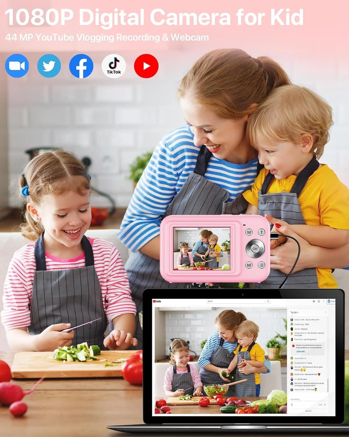 Фотоапарат YLSHGXFC 44Мп  / CMOS / Full HD 1080p 30 fps / 16× зум / Розовий, фото №4