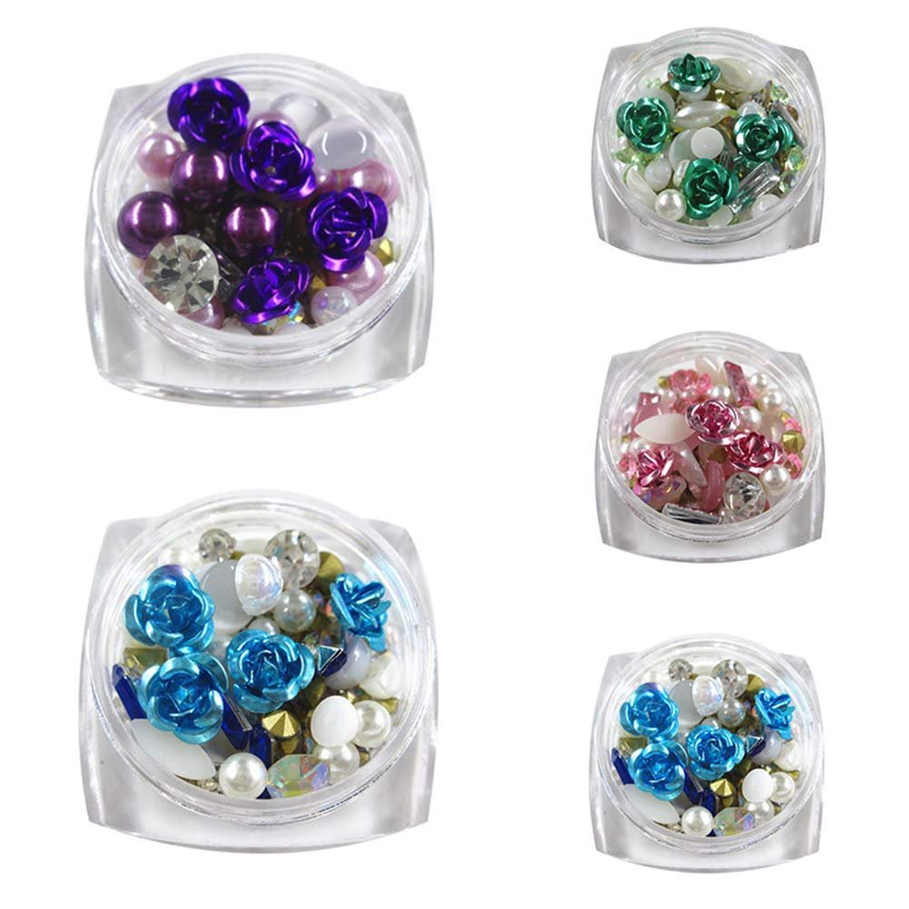 Наклейки для дизайну нігтів Квітка троянди Штучні перли Стрази 3D DIY, фото №3