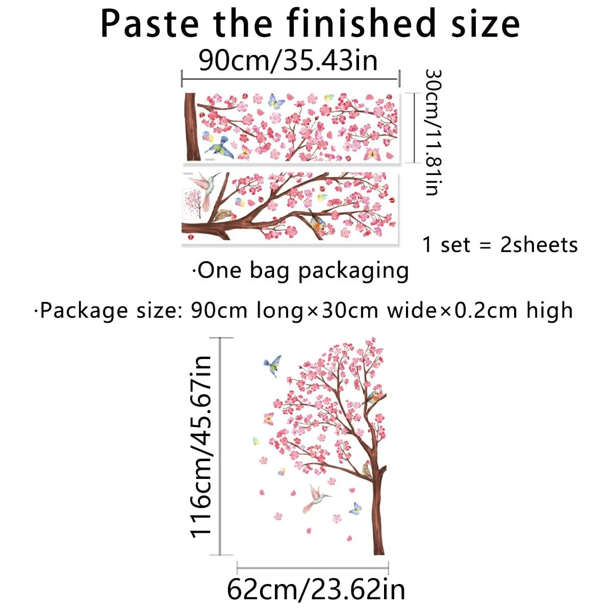 Настінна наклейка Runtoo Cherry Tree Рожева, фото №4