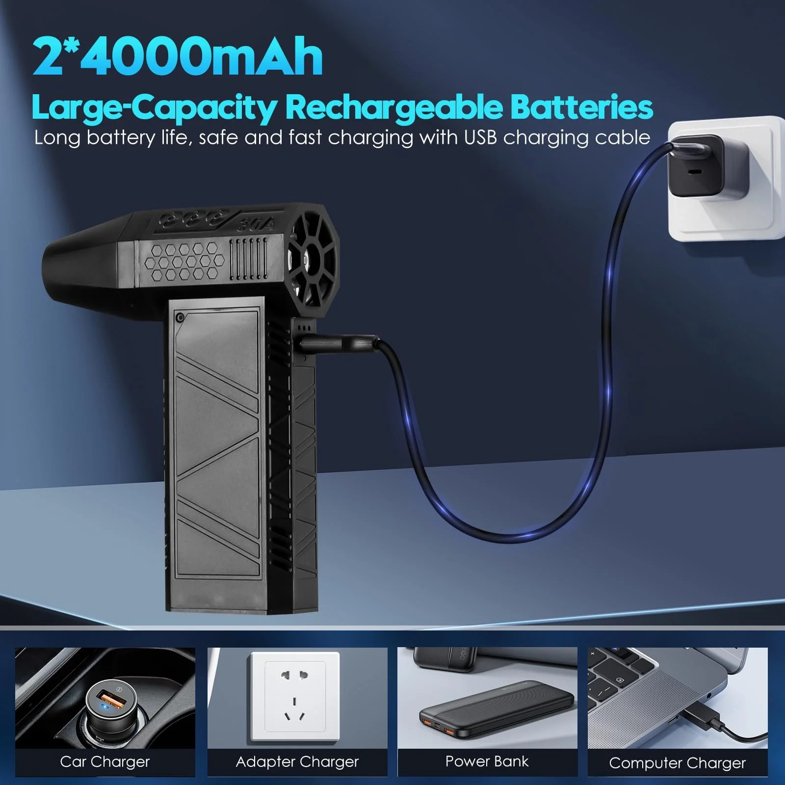 Електрична повітродувка 3 швидкості 130 000 rpm Turbo Jet Fan, фото №5