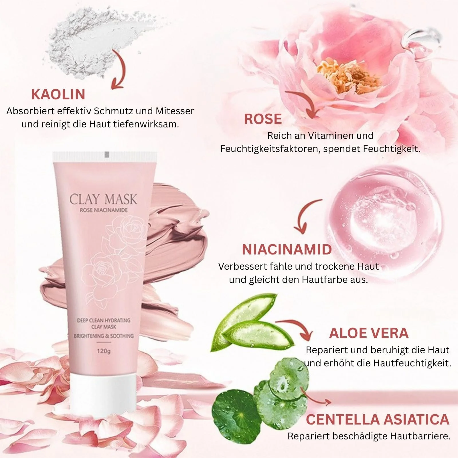 Зволожуюча Маска з Рожевої Глини для Всіх Типів Шкіри, фото №2