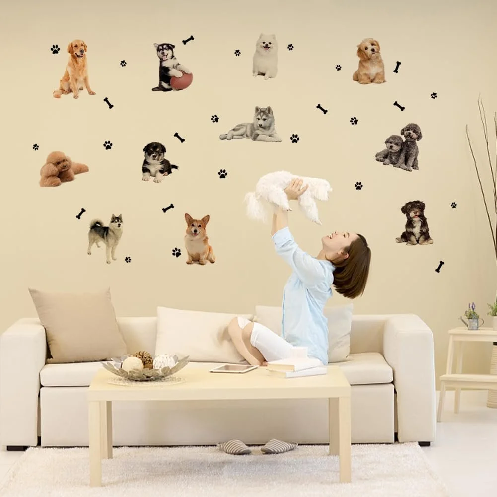 Наклейки на стіну SUPERDANT Собаки 15 видів 3D вінілові з відбитками лап і кістками для вітальні та спальні, фото №4