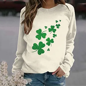 Женский Свитер Lemoiitea Лонгслив Круглый вырез Принт клевера synthetic.ua - Фото 1