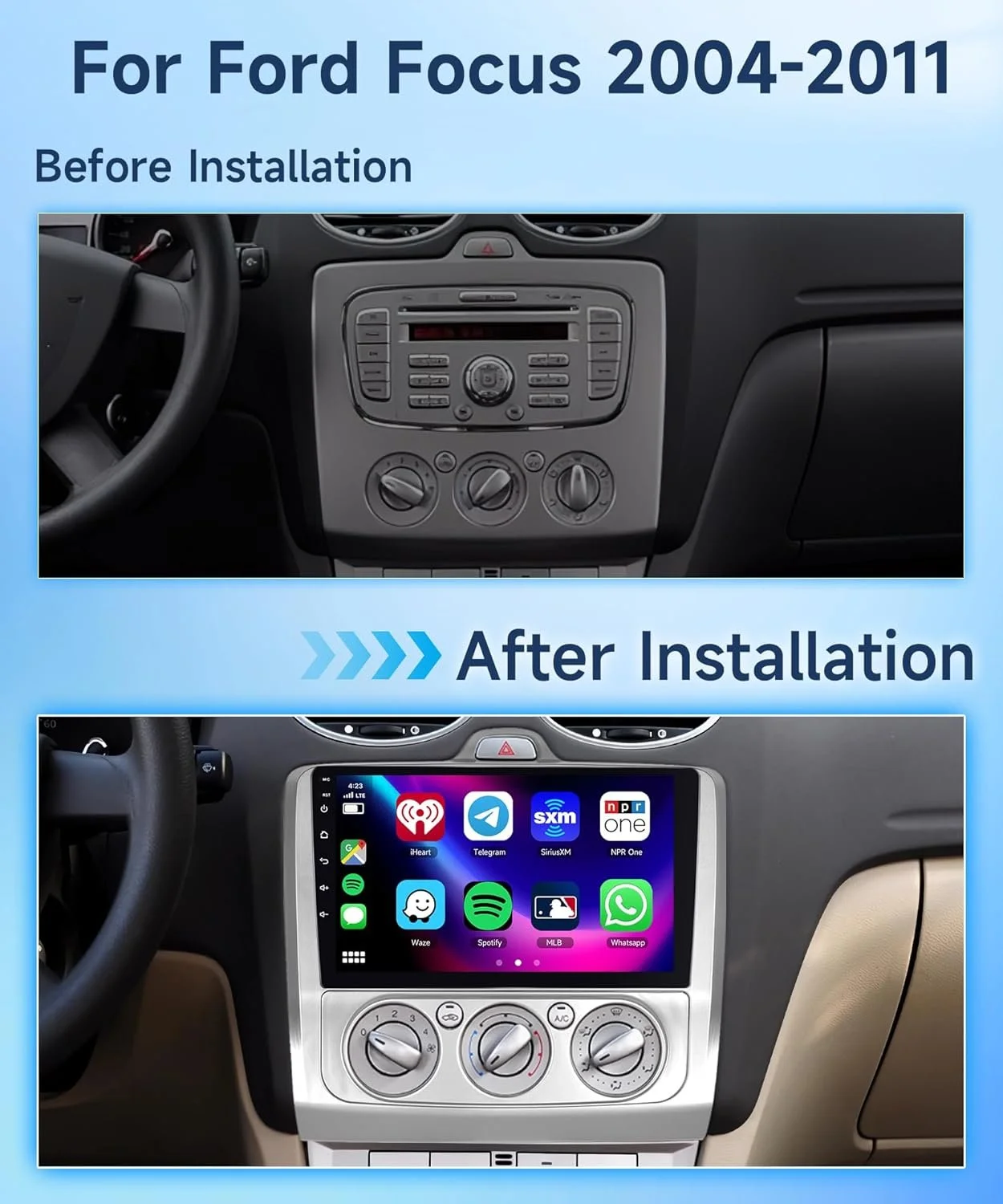 Штатна автомагнітола Rimoody для Ford Focus Exi MT 2 3 Mk 2/Mk 3 2004-2011 / 9" / Сенсорна / 2/64Гб / Android 13 / Apple CarPlay / Android Auto / Bluetooth / WI-FI / GPS / USB, фото №2