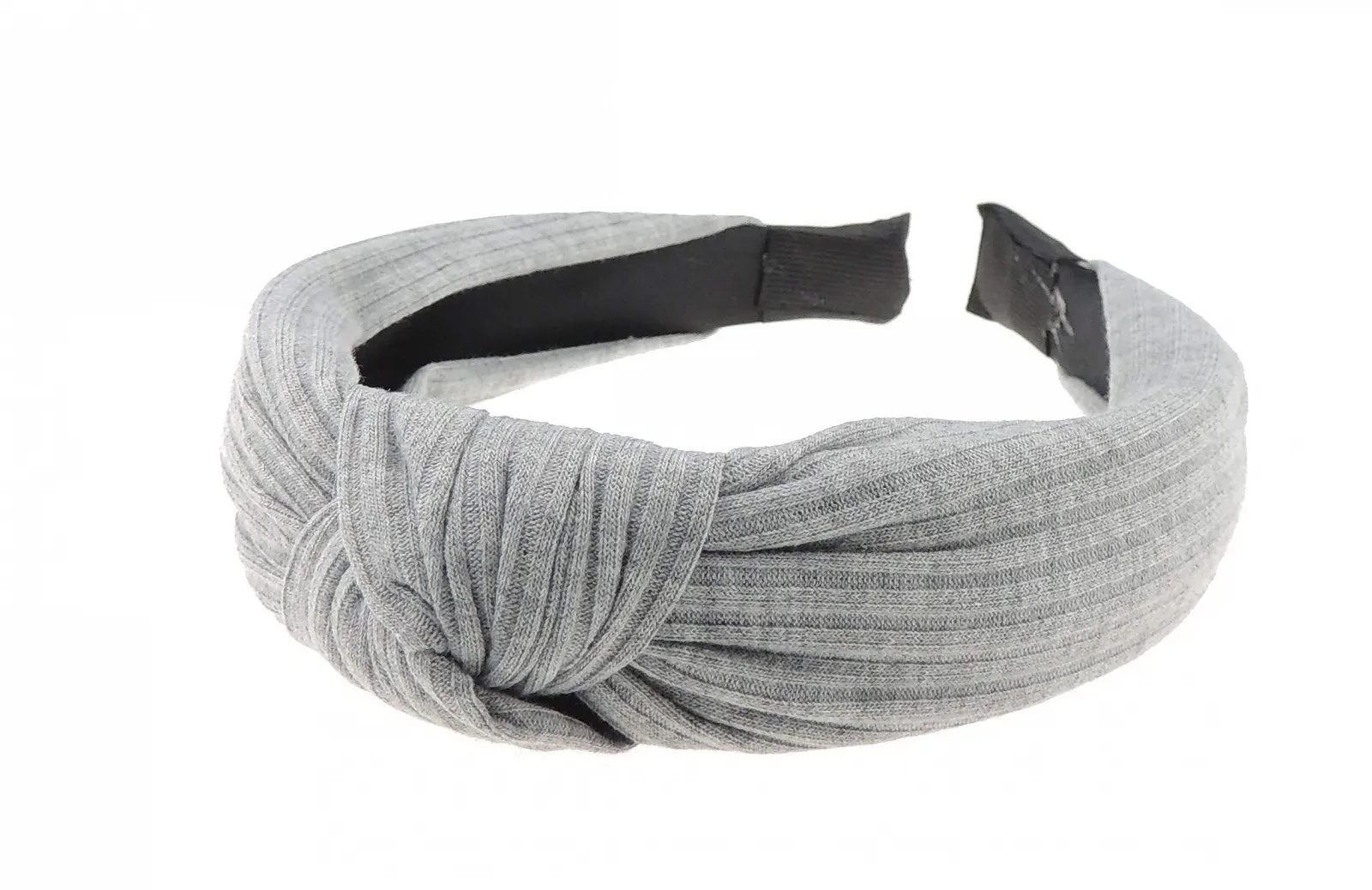 Обруч на голову Вузол з м'якого ребристого трикотажу Сірий, фото №1