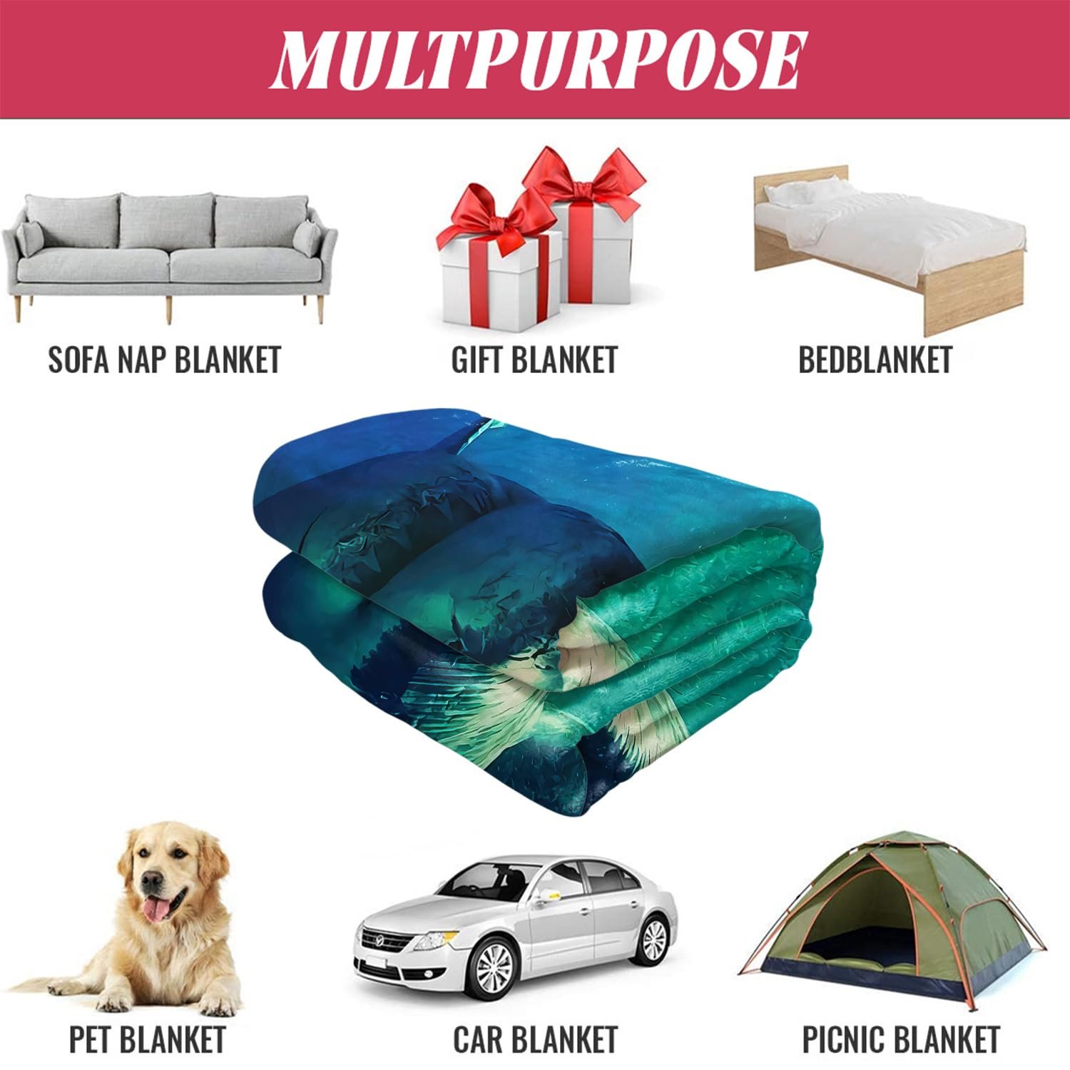 Одеяло YISUMEI Мягкое фланелевое одеяло из мягкого флиса 150 x 200 см Белая акула, фото №5