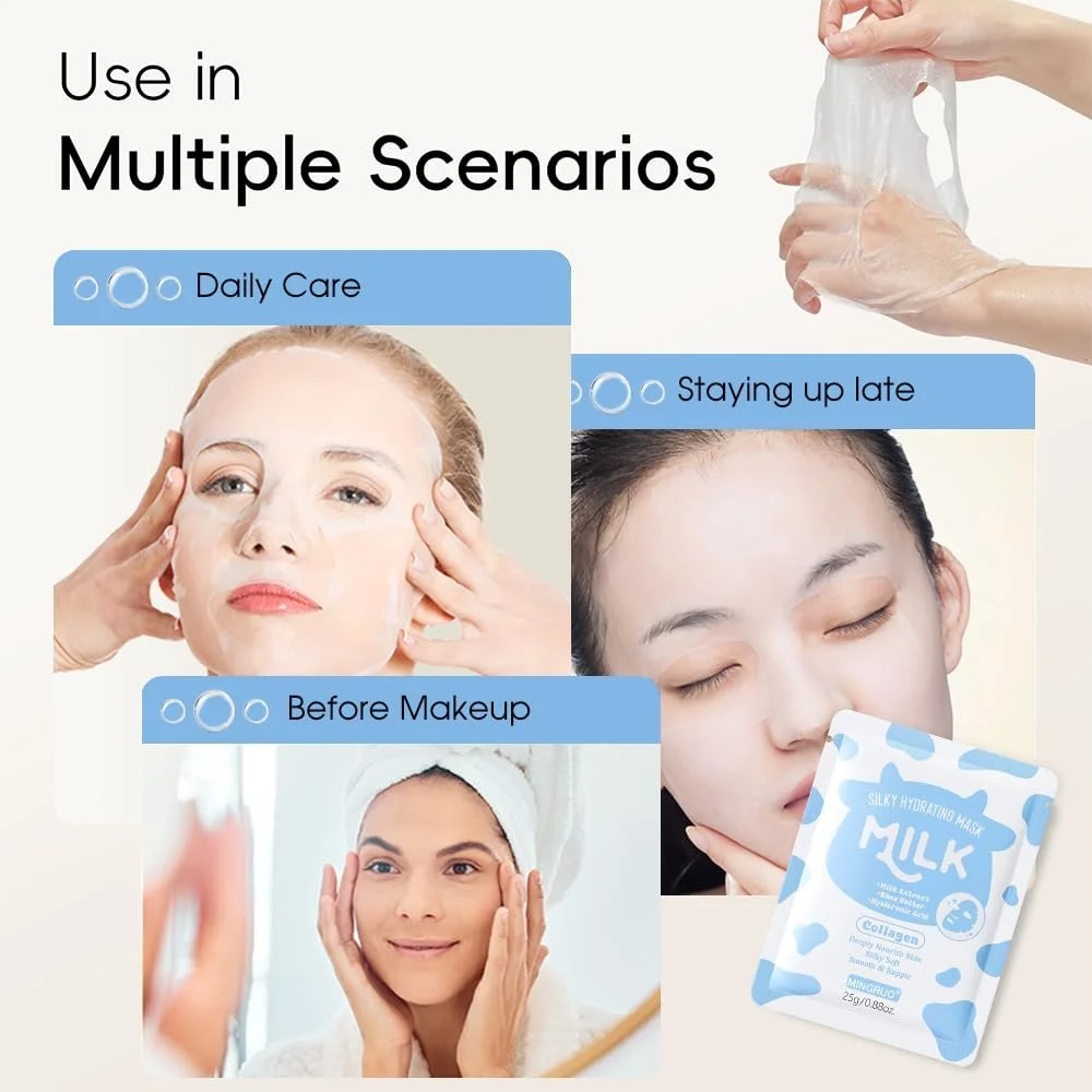 Тканинна маска для обличчя MINGRUO Зволожуюча (Молоко), 10 шт, фото №6