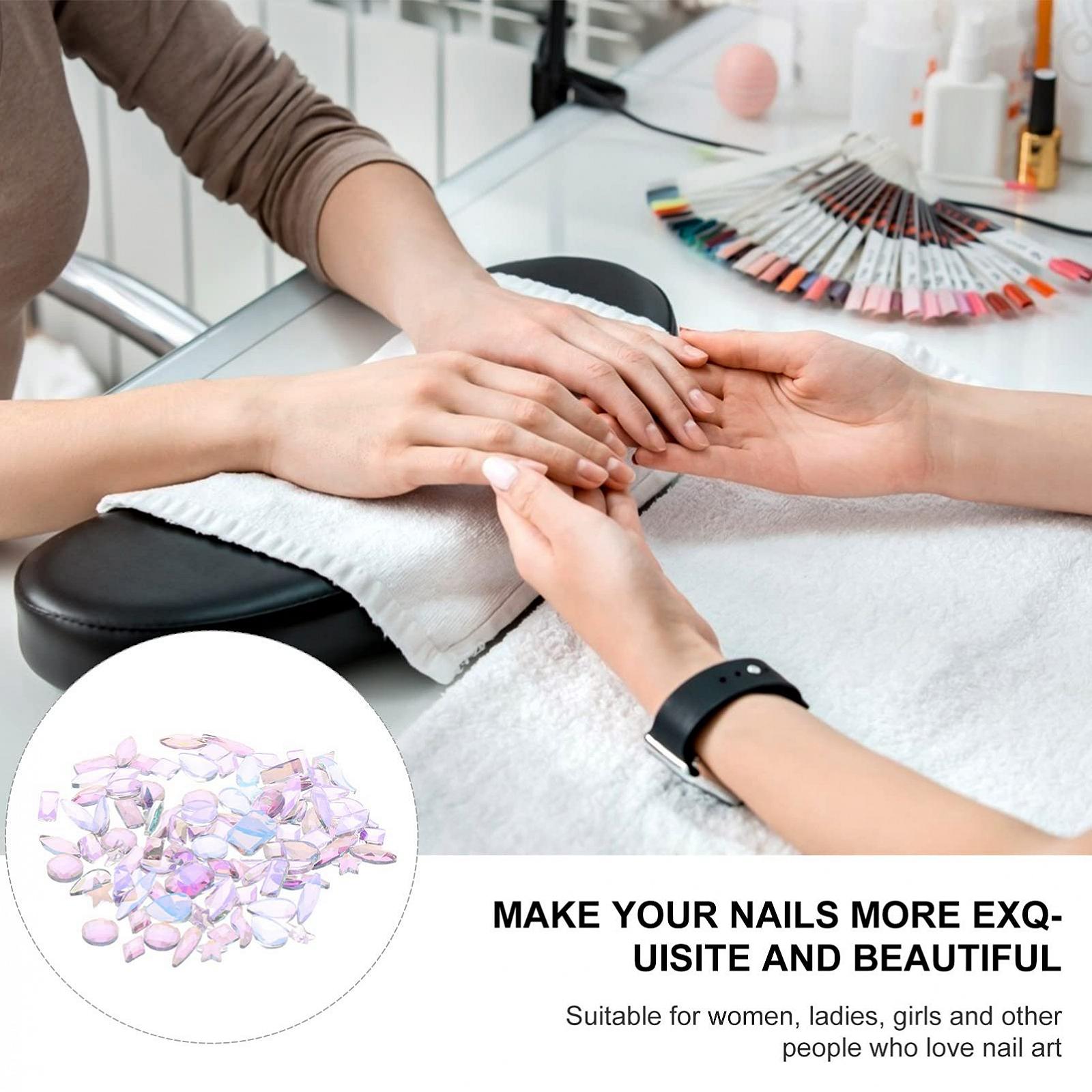 Набір кристалів для нігтів Lurrose 100 шт, стрази, райдужні наклейки різних форм, плоскі блискучі, фото №6