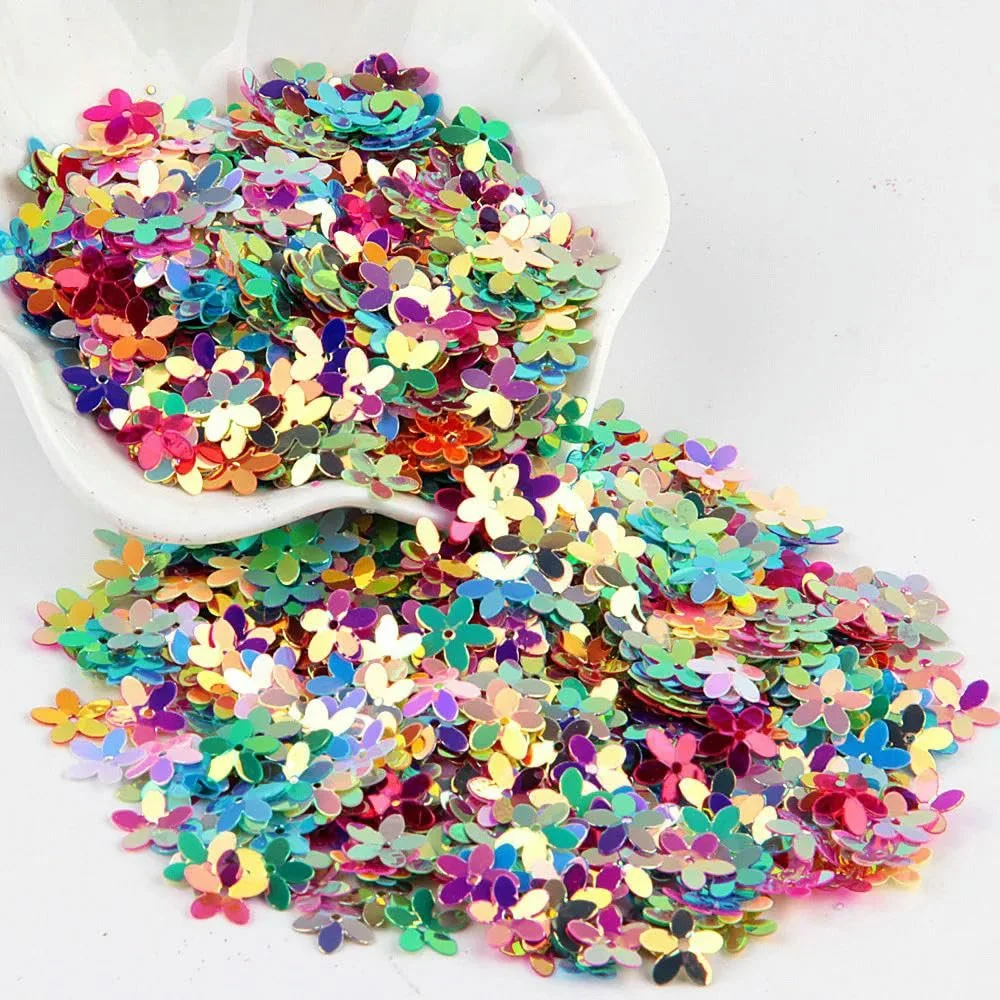 Паєтки матові білі 10 мм Квітка п'ятипала для шиття 10г/лот Золотий мікс 10г, фото №1