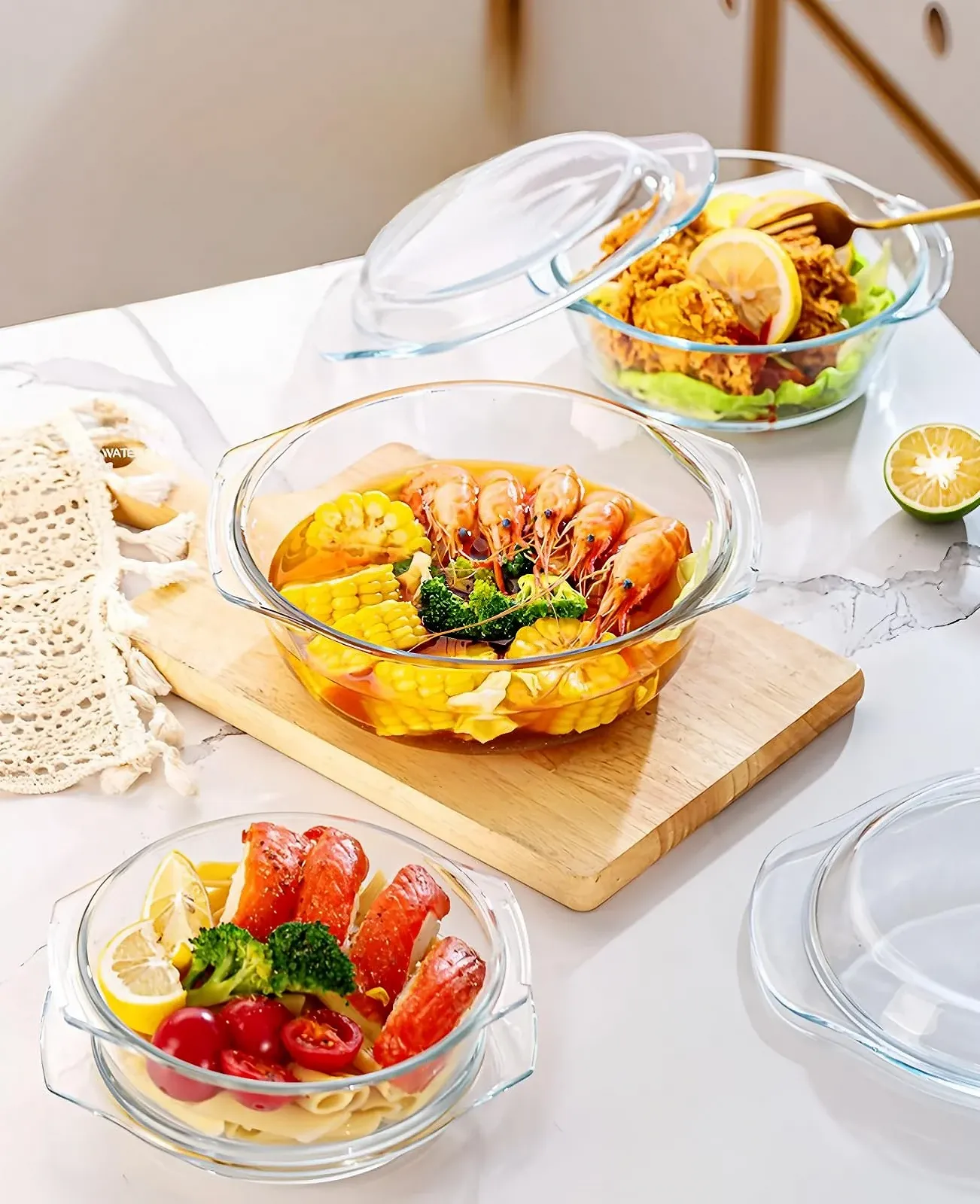 Форма для запікання скляна Кругла з кришкою 25.7 см 2000 мл, фото №9