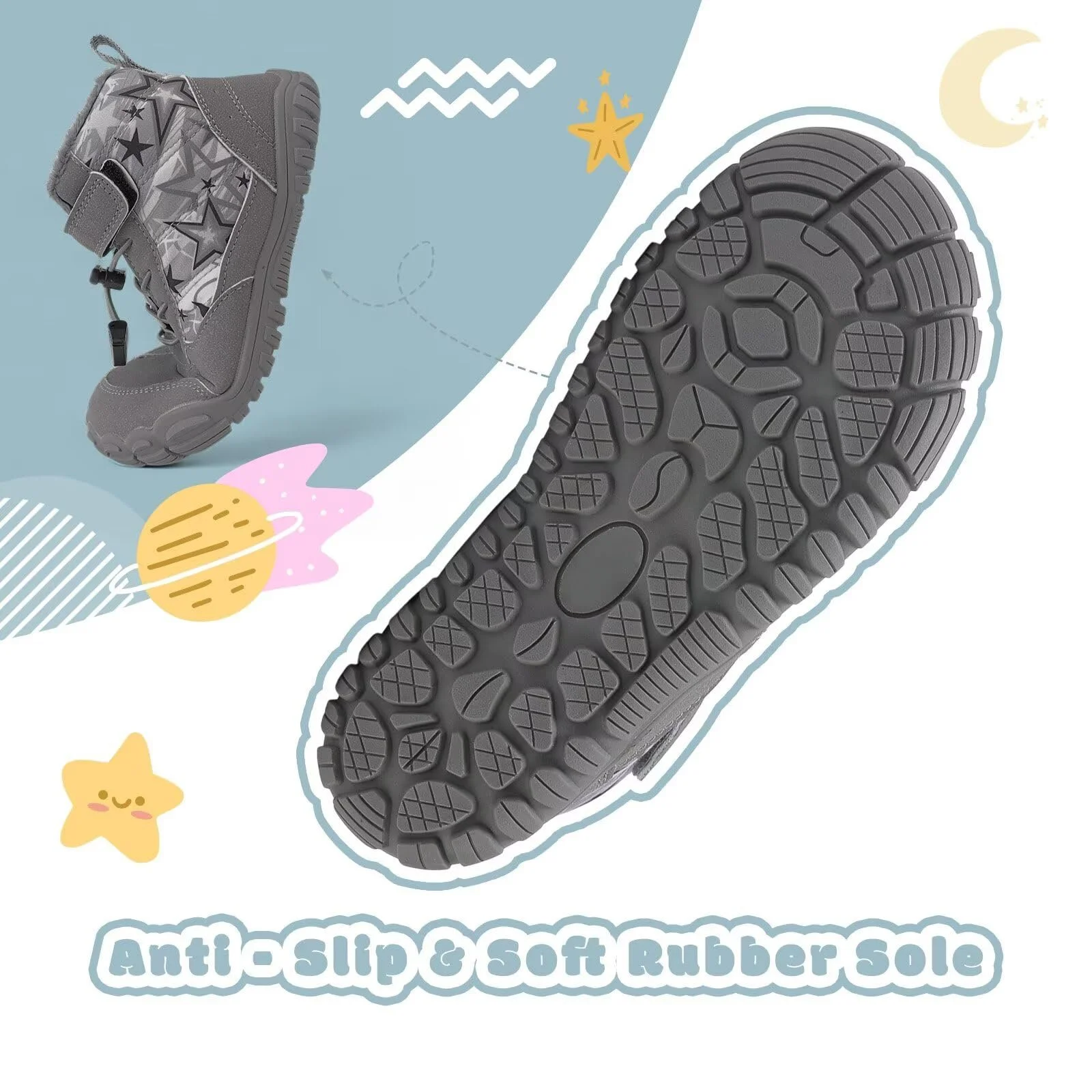 Зимняя обувь босиком Детская теплая зимняя обувь для мальчиков и девочек Легкие нескользящие, фото №6