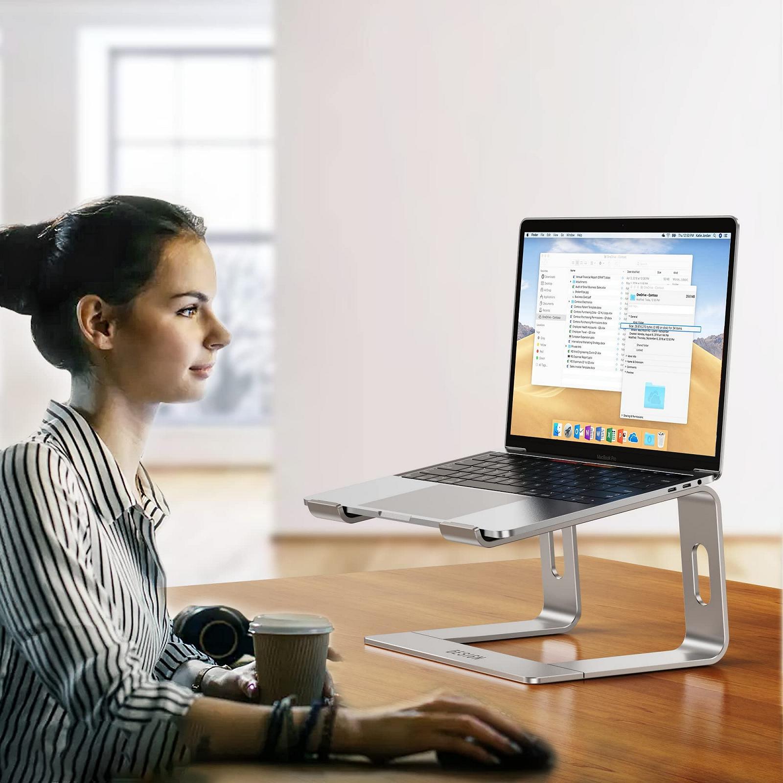 Підставка для ноутбука BESIGN LS03S алюмінієва, ергономічна, сумісна з ноутбуками 10-15.6 дюймів, металік сріблястий, фото №7