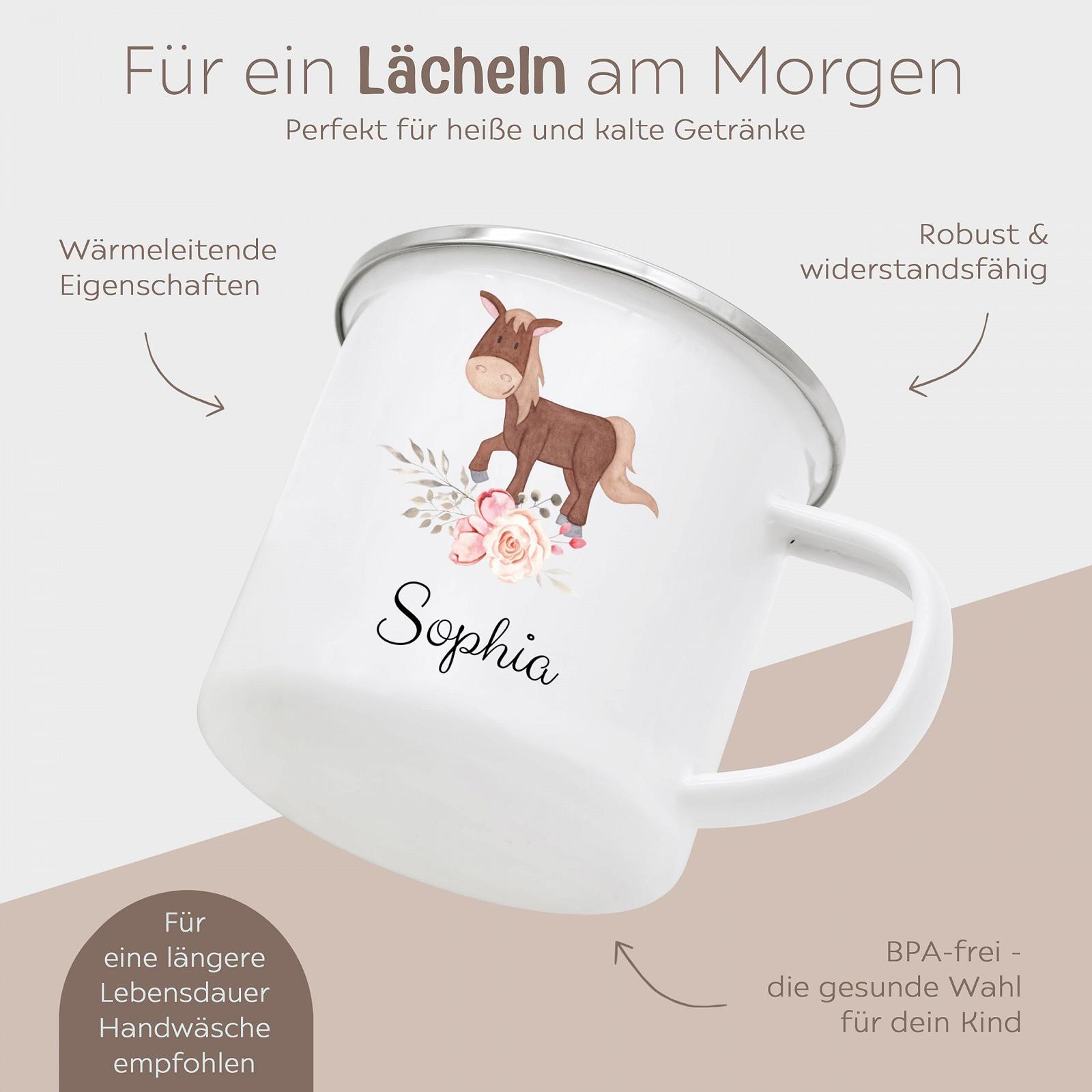 Емальована кружка wunderwunsch Дитяча з високоякісним спеціальним принтом Конячки з квітами, фото №4