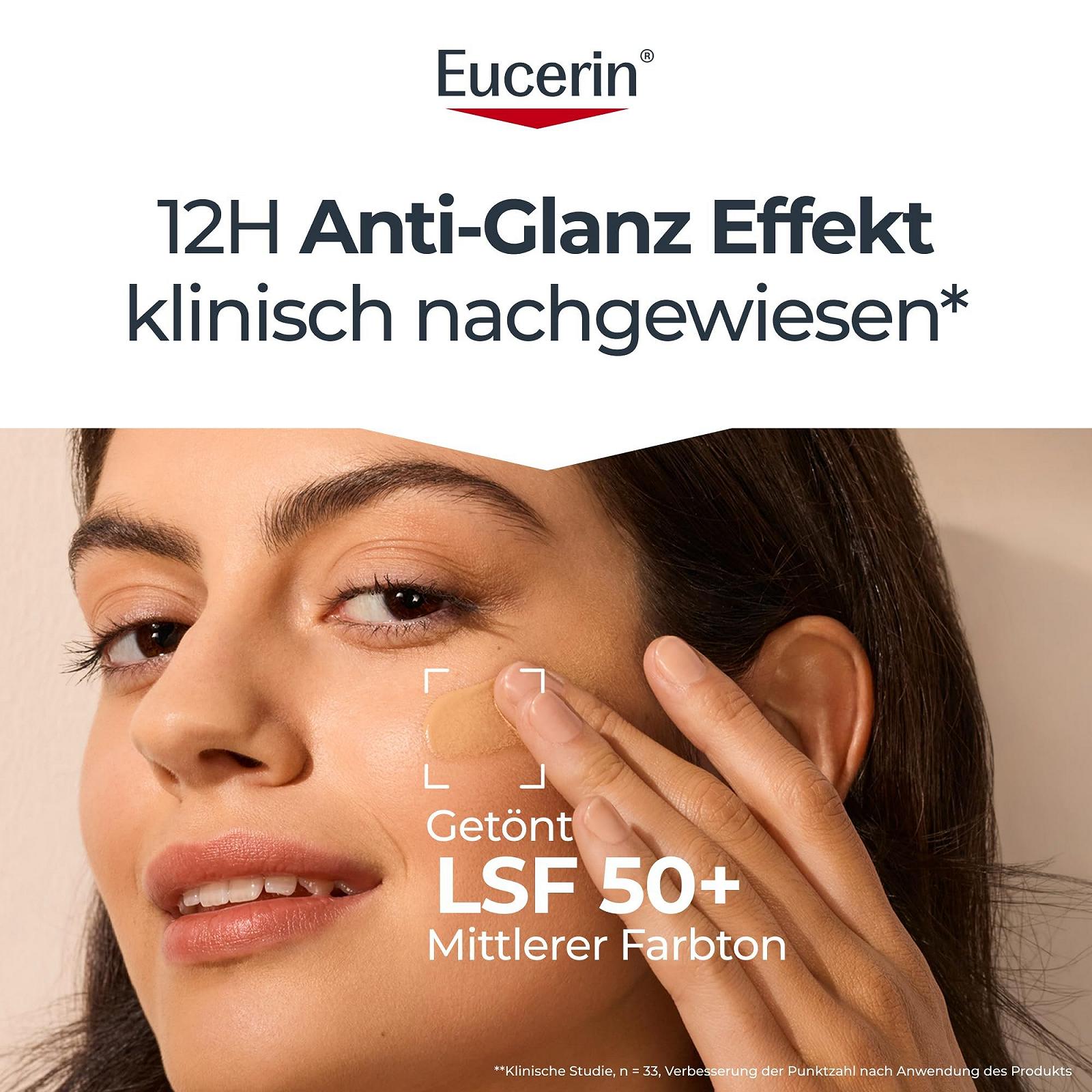 Сонцезахисний гель-крем для обличчя Eucerin Oil Control Tinted SPF 50+ Medium для чутливої, жирної та схильної до акне шкіри, 50 мл, фото №2