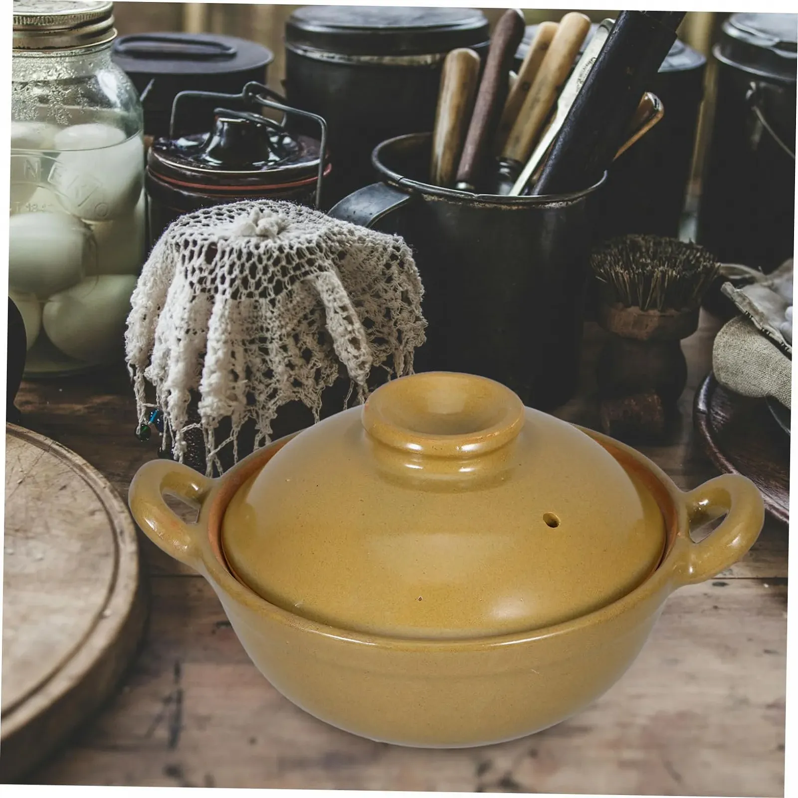 Горщик для запікання Ciieeo глиняний глазурований з ручками термостійкий, фото №7