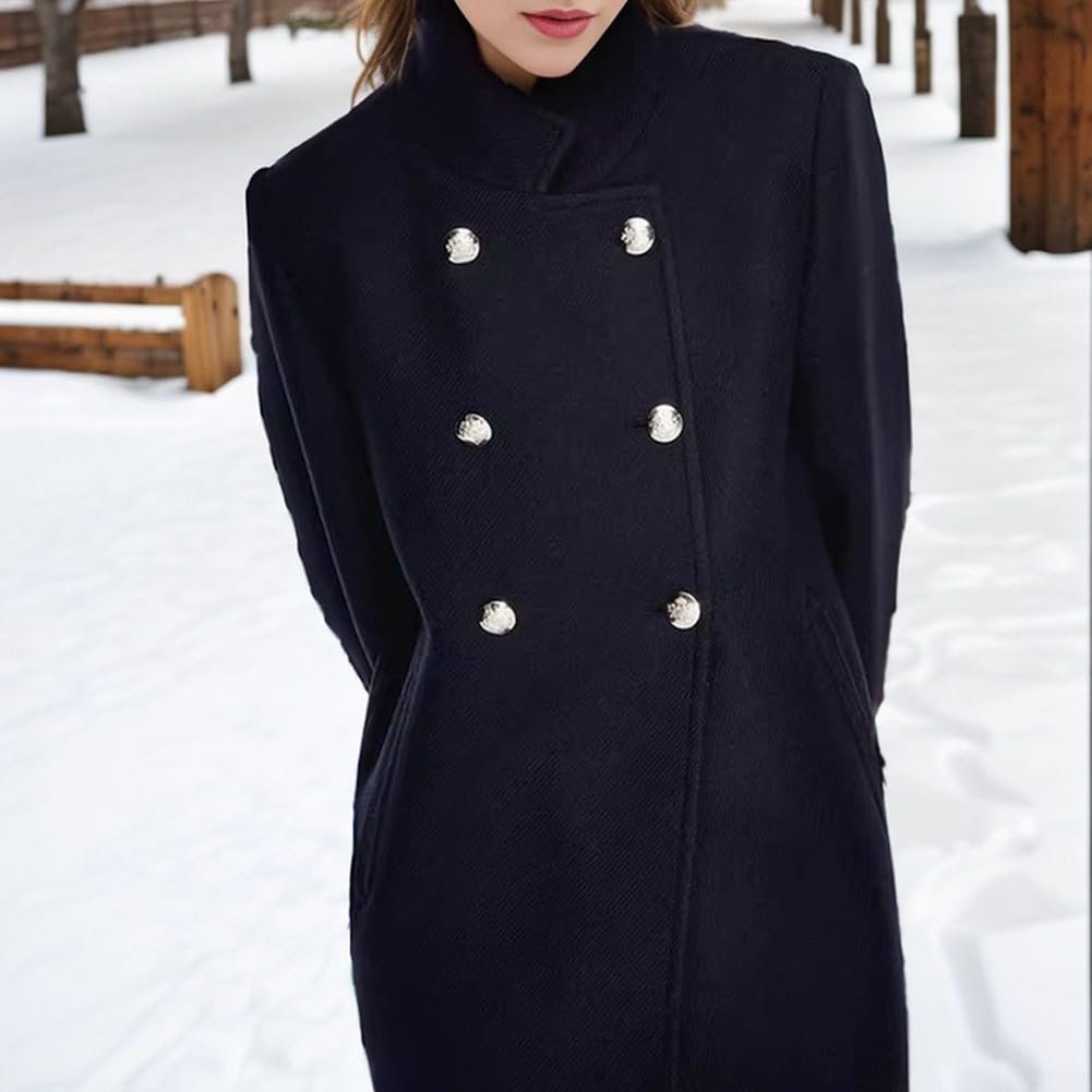 Вовняне пальто Moderner з довгими рукавами та коміром, темно-синього кольору, фото №1