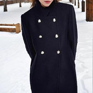 Вовняне пальто Moderner з довгими рукавами та коміром, темно-синього кольору - Фото 1