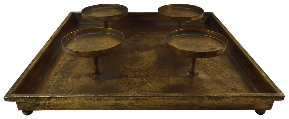 Поднос zeitzone Advent Square Antique Gold 4 Advent Wreath Candle Holder Metal 37 см, фото №4