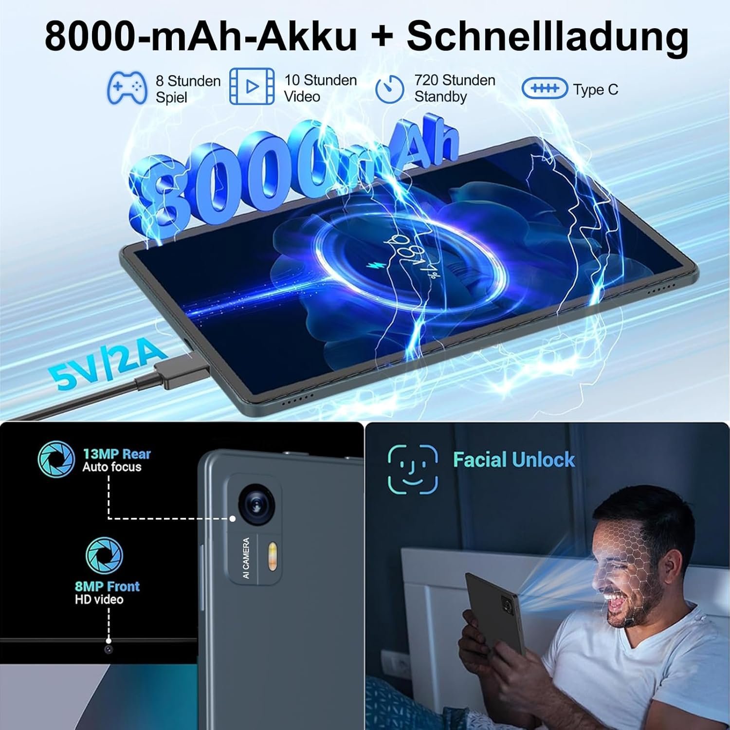Планшет 10.1" Bvlary X50 16+4/128GB 8 ядер Android 14 6000 mAh Сірий, фото №7