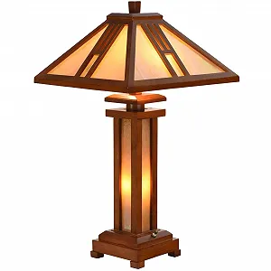 Настільна лампа Bieye Mission Tiffany Style L30796 вітражне скло дерев'яна основа висота 26 дюймів - Фото 1