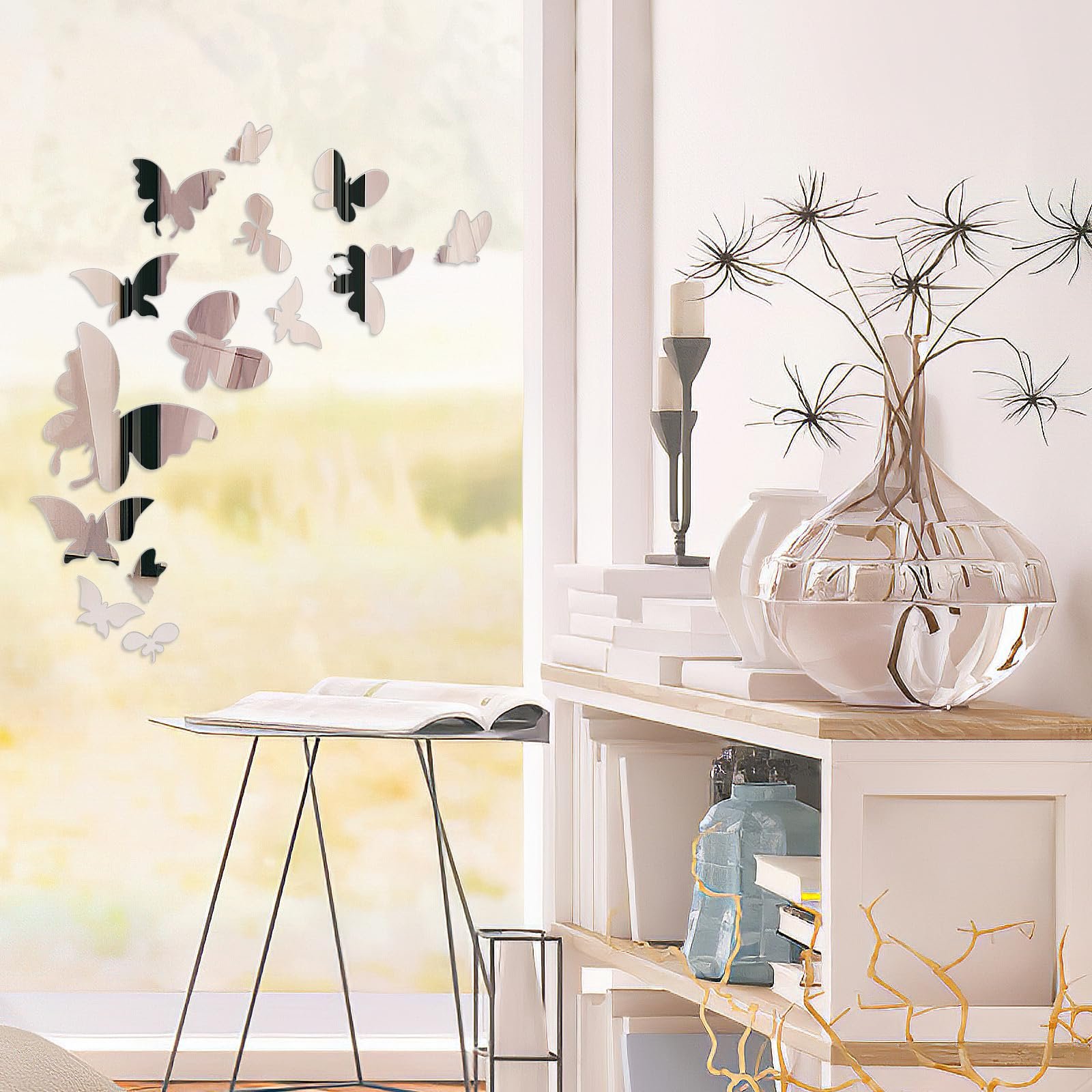 Дзеркальна 3D наклейка на стіну VORCOOL Butterfly акрилова 60 х 40 см срібляста, фото №8