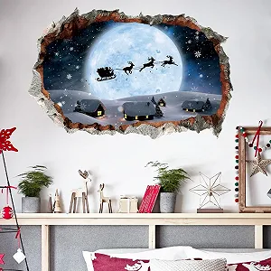 Наклейки на вікна HPNIUB 3D Різдвяні Санта Сніжинки Знімні для вітрин та скла - Фото 1