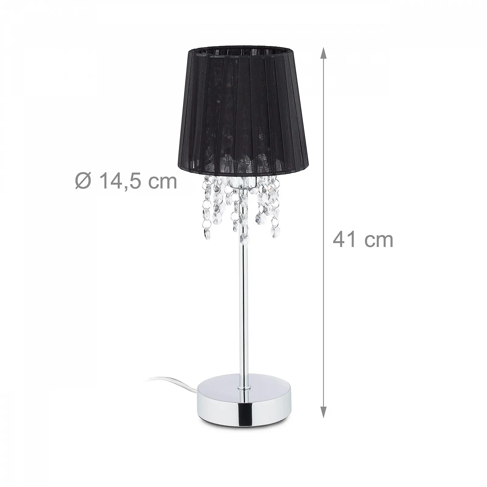 Настільна лампа Relaxdays Crystal з абажуром з органзи 41 x 14,5 см Чорний/Сріблястий, фото №4
