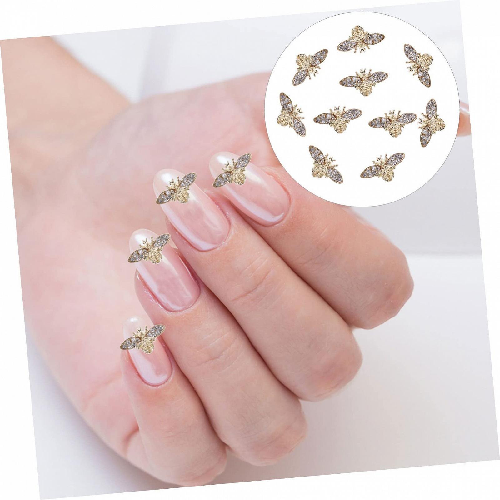 Аксессуары для ногтей Healeved Свадебное украшение Graceling Agn Стразы для ногтей Бриллиантовые украшения Золотое украшение в виде животных Подвеска для ногтей Пчелка Кристалл Металл Украшение для размножения Набор для невесты из 10 штук, фото №6