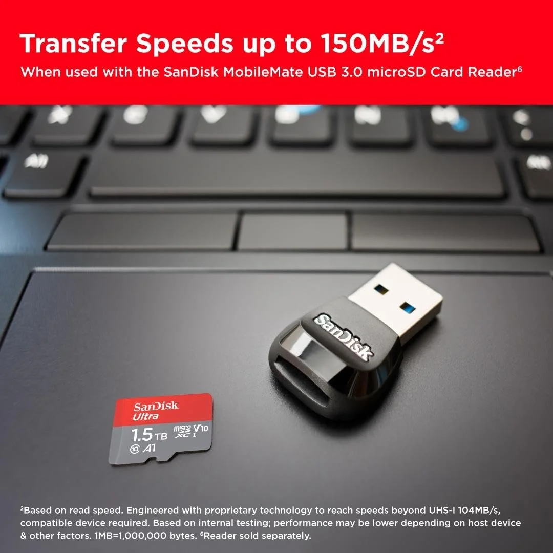 Карта памяти SanDisk Ultra Android microSDXC UHS-I 1.5 TB + Adapter A1 Class 10 U1, фото №3 Карта памяти SanDisk Ultra Android microSDXC UHS-I 1.5 TB + Adapter A1 Class 10 U1, фото №3